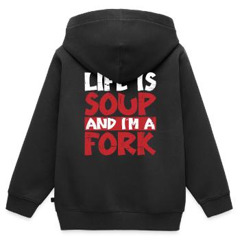 Life Is Soup And I'm A Fork 5 - Kids Premium Organic Zip-up Hoodie - black - Back - AI Model Kid Male (0cm)