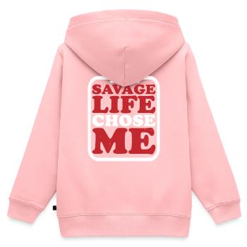 La vie sauvage m’a choisi 7 - Sweat Premium à capuche zippé enfant bio - rose - Dos - AI Model Kid Female (0cm)