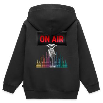 À l’antenne - YT ou Podcast - Sweat Premium à capuche zippé enfant bio - noir - Dos - AI Model Kid Male (0cm)