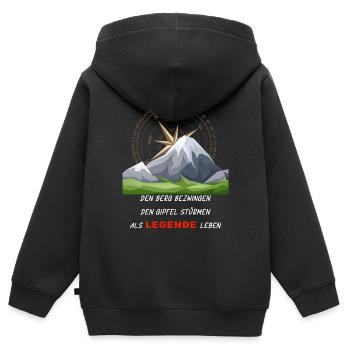 Gipfel - Legende auf dem Berg - Kinder Premium Organic Zip Hoodie - Schwarz - Hinten - AI Model Kid Male (0cm)