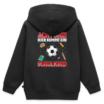 Achtung hier kommt ein Schulkind Fußball - Kinder Premium Organic Zip Hoodie - Schwarz - Hinten - AI Model Kid Male (0cm)
