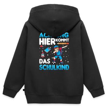 Achtung hier kommt das Schulkind - Kinder Premium Organic Zip Hoodie - Schwarz - Hinten - AI Model Kid Male (0cm)