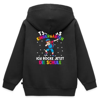 Tschüss Kindergarten ich rocke jetzt die Schule - Kinder Premium Organic Zip Hoodie - Schwarz - Hinten - AI Model Kid Male (0cm)