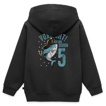 Vorsicht ich bin schon 5. Kindergeburtstag Hai - Kinder Premium Organic Zip Hoodie - Schwarz - Hinten - AI Model Kid Male (0cm)