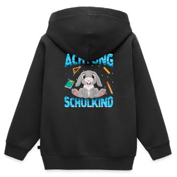 Einschulung Achtung Schulkind Geschenk Hase - Kinder Premium Organic Zip Hoodie - Schwarz - Hinten - AI Model Kid Male (0cm)