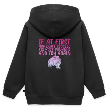 Si au début vous ne réussissez pas, réparez votre queue de cheval 3 - Sweat Premium à capuche zippé enfant bio - noir - Dos - AI Model Kid Male (0cm)