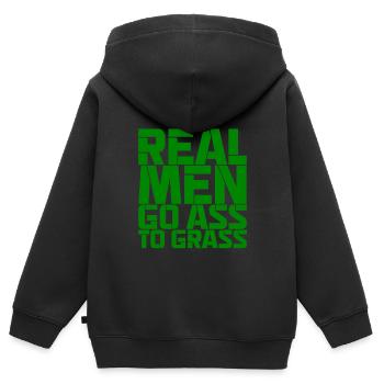 Les vrais hommes vont cul à l’herbe - Sweat Premium à capuche zippé enfant bio - noir - Dos - AI Model Kid Male (0cm)