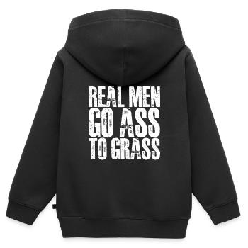 Les vrais hommes vont cul à l’herbe 2 - Sweat Premium à capuche zippé enfant bio - noir - Dos - AI Model Kid Male (0cm)