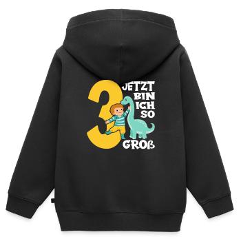 Dino Junge 3. Geburtstag Jetzt bin ich so groß - Kinder Premium Organic Zip Hoodie - Schwarz - Hinten - AI Model Kid Male (0cm)