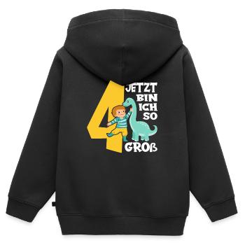 Dino Junge 4. Geburtstag Jetzt bin ich so groß - Kinder Premium Organic Zip Hoodie - Schwarz - Hinten - AI Model Kid Male (0cm)