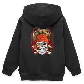 Jolly Roger Flag Crâne et Crossbones Pirate - Sweat Premium à capuche zippé enfant bio - noir - Dos - AI Model Kid Male (0cm)