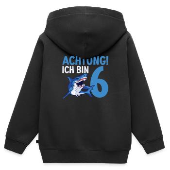 Achtung ich bin 6. Kindergeburtstag Hai - Kinder Premium Organic Zip Hoodie - Schwarz - Hinten - AI Model Kid Male (0cm)