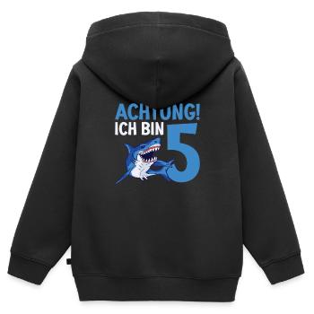 Achtung ich bin 5. Kindergeburtstag Hai - Kinder Premium Organic Zip Hoodie - Schwarz - Hinten - AI Model Kid Male (0cm)