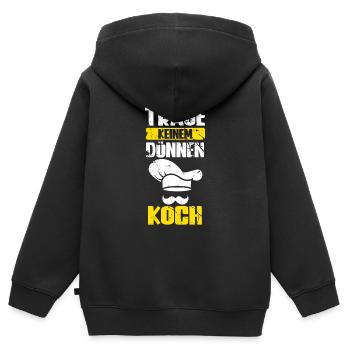 Traue Keinem Dünnen Koch - Kinder Premium Organic Zip Hoodie - Schwarz - Hinten - AI Model Kid Male (0cm)