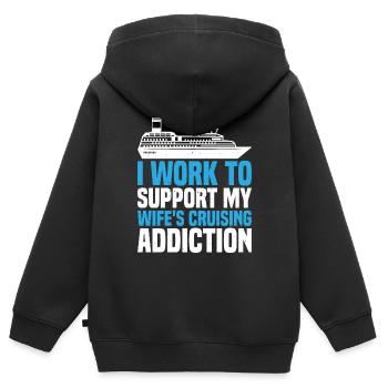 Je travaille pour soutenir la dépendance de croisière de ma femme 3 - Sweat Premium à capuche zippé enfant bio - noir - Dos - AI Model Kid Male (0cm)