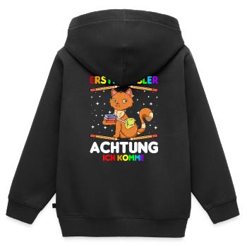 Erstklässler Achtung ich komme - Kinder Premium Organic Zip Hoodie - Schwarz - Hinten - AI Model Kid Male (0cm)
