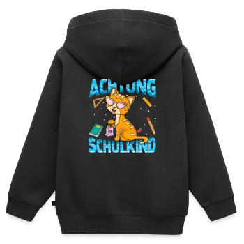 Einschulung Achtung Schulkind Geschenk Kätzchen - Kinder Premium Organic Zip Hoodie - Schwarz - Hinten - AI Model Kid Male (0cm)
