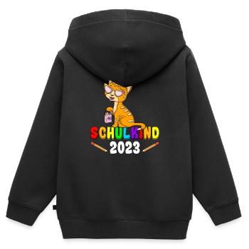 Schulkind 2023 Kätzchen - Kinder Premium Organic Zip Hoodie - Schwarz - Hinten - AI Model Kid Male (0cm)