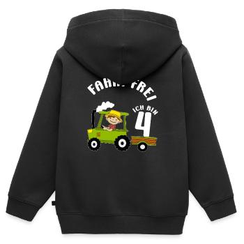 Tracteur Motif d’anniversaire 4 ans Garçon Cadeau - Sweat Premium à capuche zippé enfant bio - noir - Dos - AI Model Kid Male (0cm)