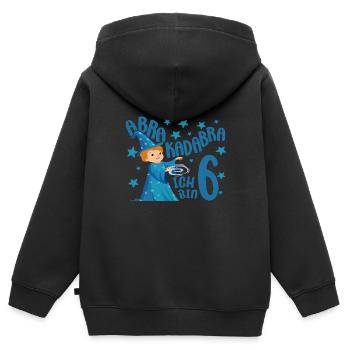 6 ans Garçon Cadeau Magicien Motif d’anniversaire - Sweat Premium à capuche zippé enfant bio - noir - Dos - AI Model Kid Male (0cm)