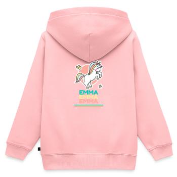 Emma Prénom Cadeau Douce Licorne - Sweat Premium à capuche zippé enfant bio - rose - Dos - AI Model Kid Female (0cm)