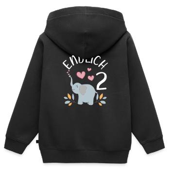 Endlich 2 Jahre Mädchen Geburtstagshirt Elefant - Kinder Premium Organic Zip Hoodie - Schwarz - Hinten - AI Model Kid Male (0cm)