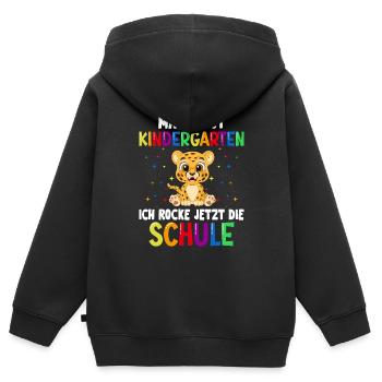 Machs gut Kindergarten ich rocke jetzt die Schule - Kinder Premium Organic Zip Hoodie - Schwarz - Hinten - AI Model Kid Male (0cm)