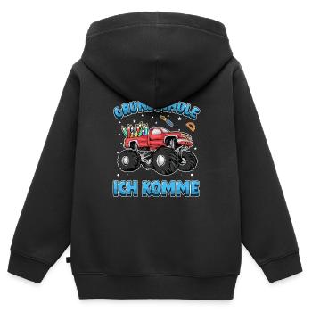 Grundschule ich komme Einschulung Truck - Kinder Premium Organic Zip Hoodie - Schwarz - Hinten - AI Model Kid Male (0cm)