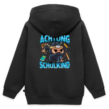 Einschulung Achtung Schulkind Geschenk Ninja - Kinder Premium Organic Zip Hoodie - Schwarz - Hinten - AI Model Kid Male (0cm)