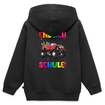 Endlich Schule Truck Einschulung Schulkind - Kinder Premium Organic Zip Hoodie - Schwarz - Hinten - AI Model Kid Male (0cm)