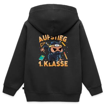 Aufstieg 1. Klasse Ninja - Kinder Premium Organic Zip Hoodie - Schwarz - Hinten - AI Model Kid Male (0cm)
