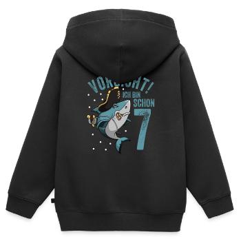 Vorsicht ich bin schon 7. Kindergeburtstag Hai - Kinder Premium Organic Zip Hoodie - Schwarz - Hinten - AI Model Kid Male (0cm)