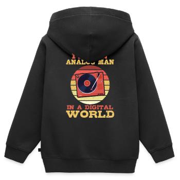 Je suis un homme analogique dans un monde numérique - Sweat Premium à capuche zippé enfant bio - noir - Dos - AI Model Kid Male (0cm)