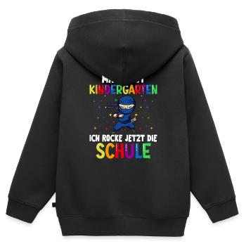 Machs gut Kindergarten ich rocke jetzt die Schule - Kinder Premium Organic Zip Hoodie - Schwarz - Hinten - AI Model Kid Male (0cm)