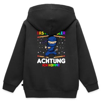 Erstklässler Achtung ich komme - Kinder Premium Organic Zip Hoodie - Schwarz - Hinten - AI Model Kid Male (0cm)