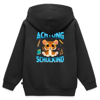 Einschulung Achtung Schulkind Geschenk Tiger - Kinder Premium Organic Zip Hoodie - Schwarz - Hinten - AI Model Kid Male (0cm)