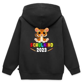 Schulkind 2023 Tiger - Kinder Premium Organic Zip Hoodie - Schwarz - Hinten - AI Model Kid Male (0cm)