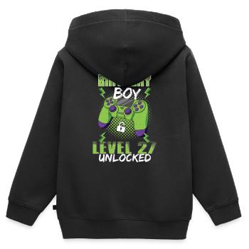 Gamer Boy Amateur de jeux vidéo Age 27 Déverrouillé - Sweat Premium à capuche zippé enfant bio - noir - Dos - AI Model Kid Male (0cm)
