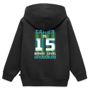 This Gamer Is Video Game Lover Gamer Age 15 - Kids Premium Organic Zip-up Hoodie - black - Back - AI Model Kid Male (0cm)