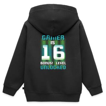 This Gamer Is Video Game Lover Gamer Age 16 - Kids Premium Organic Zip-up Hoodie - black - Back - AI Model Kid Male (0cm)