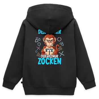 Zocken Gaming Der Tut Nix Der Will Nur Zocken - Kinder Premium Organic Zip Hoodie - Schwarz - Hinten - AI Model Kid Male (0cm)