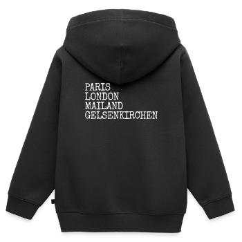Gelsenkirchen Paris London Mailand Gelsenkirchener - Kinder Premium Organic Zip Hoodie - Schwarz - Hinten - AI Model Kid Male (0cm)