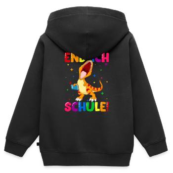 Endlich Schule Dinosaurier 1. Klasse - Kinder Premium Organic Zip Hoodie - Schwarz - Hinten - AI Model Kid Male (0cm)