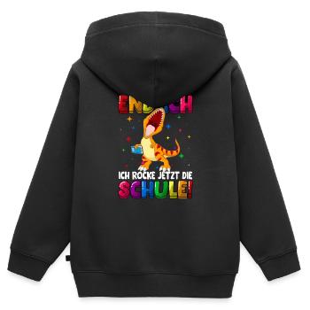 Endlich ich rocke jetzt die Schule Dinosaurier - Kinder Premium Organic Zip Hoodie - Schwarz - Hinten - AI Model Kid Male (0cm)