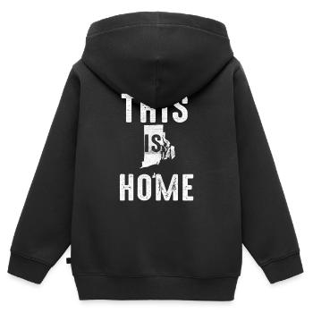 Carte Amérique État américain Drapeau Cette maison Rhode Island - Sweat Premium à capuche zippé enfant bio - noir - Dos - AI Model Kid Male (0cm)