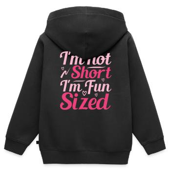 Je ne suis pas petite, je m’amuse en taille - Sweat Premium à capuche zippé enfant bio - noir - Dos - AI Model Kid Male (0cm)