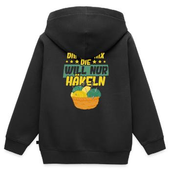 Häkeln - Kinder Premium Organic Zip Hoodie - Schwarz - Hinten - AI Model Kid Male (0cm)