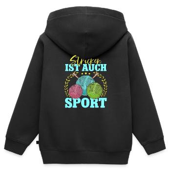 Häkeln - Kinder Premium Organic Zip Hoodie - Schwarz - Hinten - AI Model Kid Male (0cm)