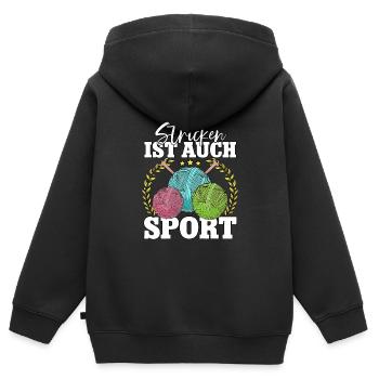 Häkeln - Kinder Premium Organic Zip Hoodie - Schwarz - Hinten - AI Model Kid Male (0cm)