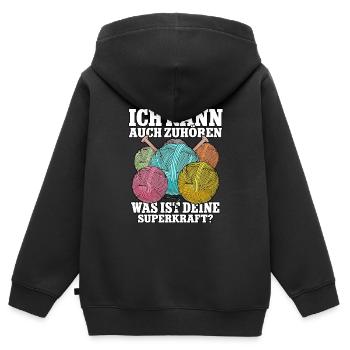 Häkeln - Kinder Premium Organic Zip Hoodie - Schwarz - Hinten - AI Model Kid Male (0cm)